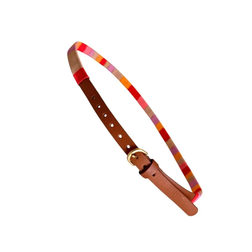 J. CREW Amina Skinny Belt Women’s S Multicolor Silk Thread Wrapped Leather Trim